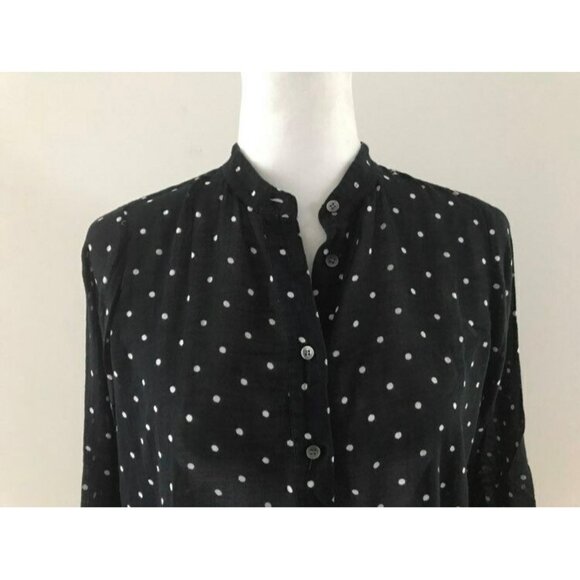 MADEWELL Shirred Popover Shirt Womens Size XS Black White Polka Dots Style B8694 - Picture 2 of 6